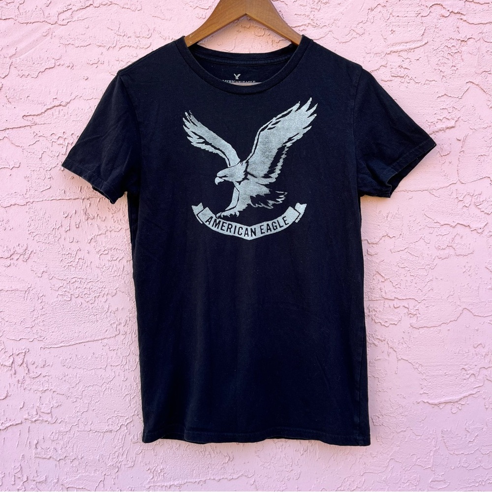 Vintage AEO Black T-Shirt Classic Fit Size XS Faded